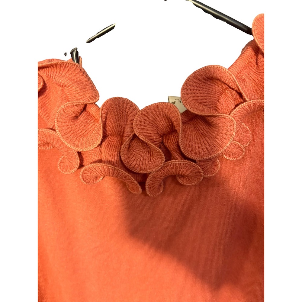 Vila Milano Women XL Coral Orange Ruffle V-Neck Sleeveless Knit Top Sweater - Picture 2 of 6